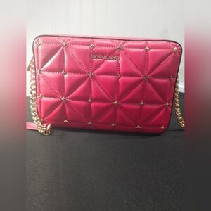 Micheal kors jet set hot pink new nwt Medium Quilted Leather Crossbody Bag 9…
